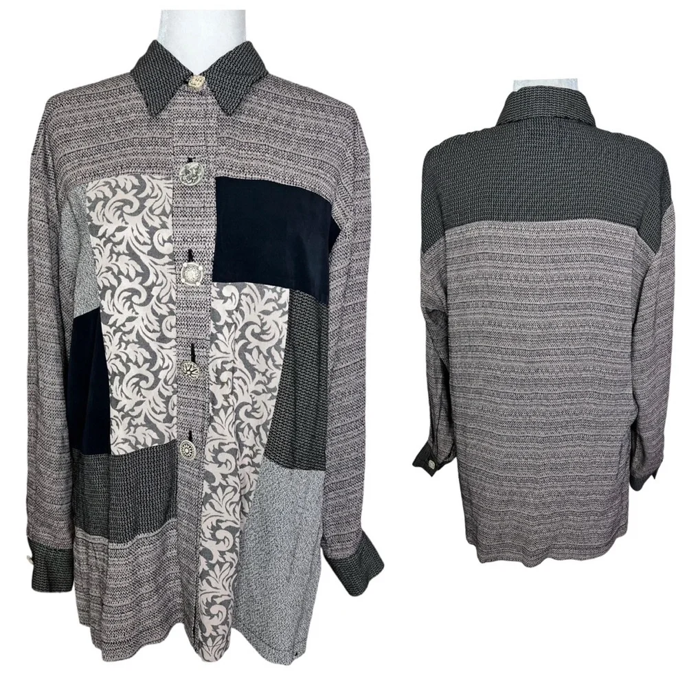 Vintage Saint Germain Paris Mixed Media Button Down Blouse Size Medium